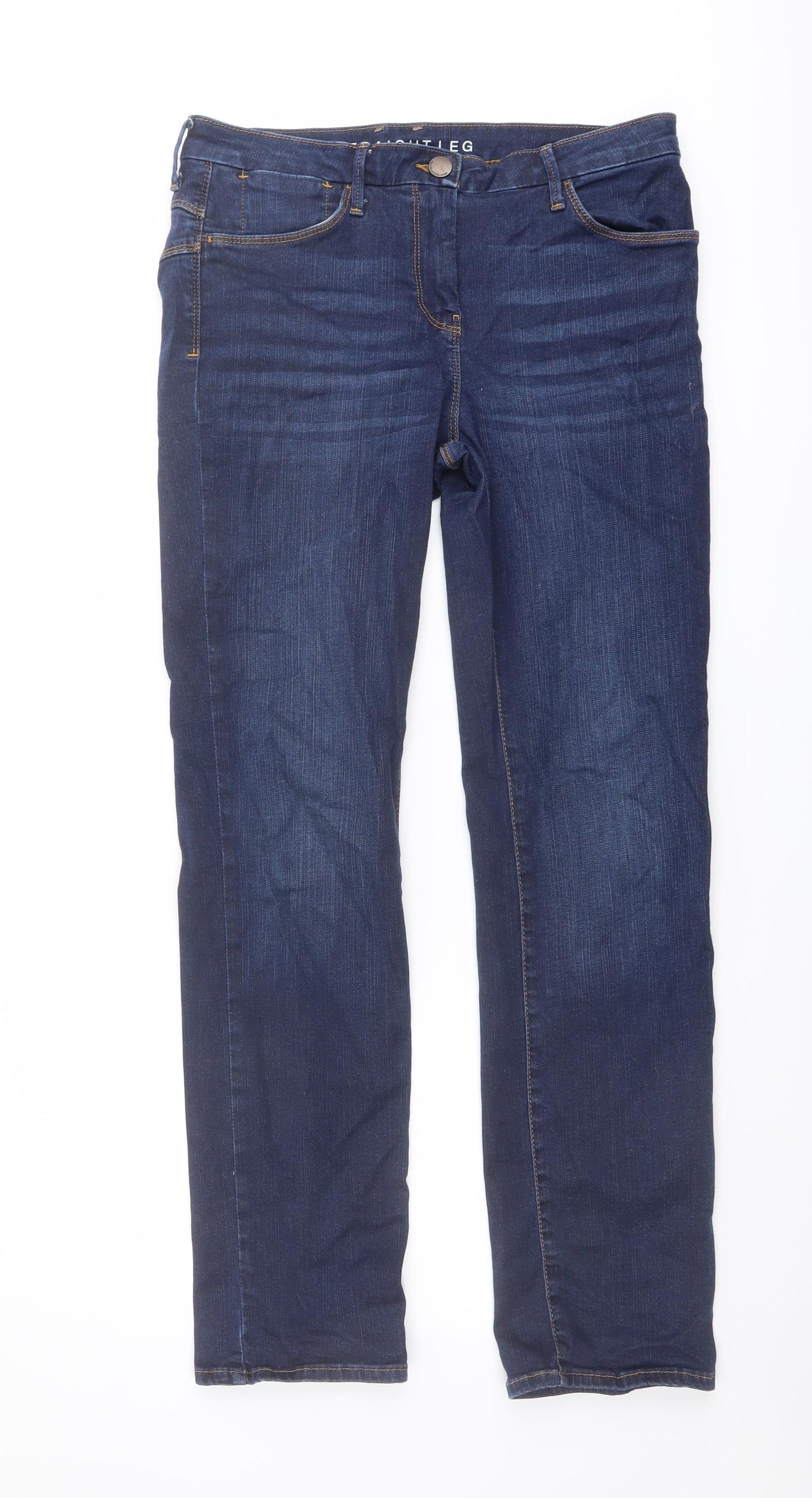 Marks and Spencer Womens Blue Cotton Straight Jeans Size 12 L30 in Regular Button