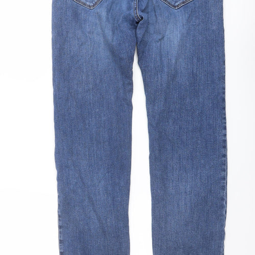 Marks and Spencer Mens Blue Cotton Straight Jeans Size 32 in L31 in Regular Button