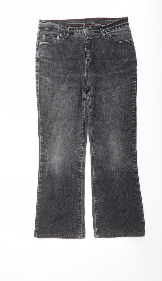Per Una Womens Grey Cotton Bootcut Jeans Size 12 L25 in Regular Button