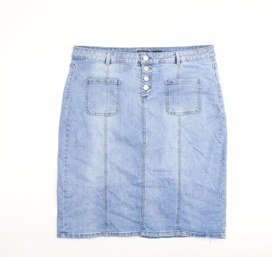 TU Womens Blue Cotton A-Line Skirt Size 20 Button
