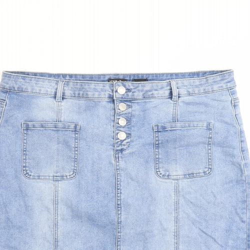 TU Womens Blue Cotton A-Line Skirt Size 20 Button