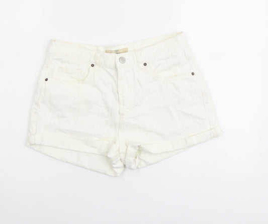 Topshop Womens Ivory Cotton Hot Pants Shorts Size 10 L3 in Regular Button