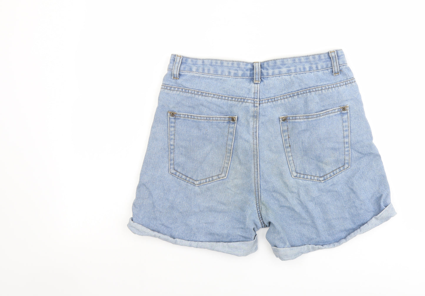 Boohoo Womens Blue Cotton Mom Shorts Size 10 L4 in Regular Button