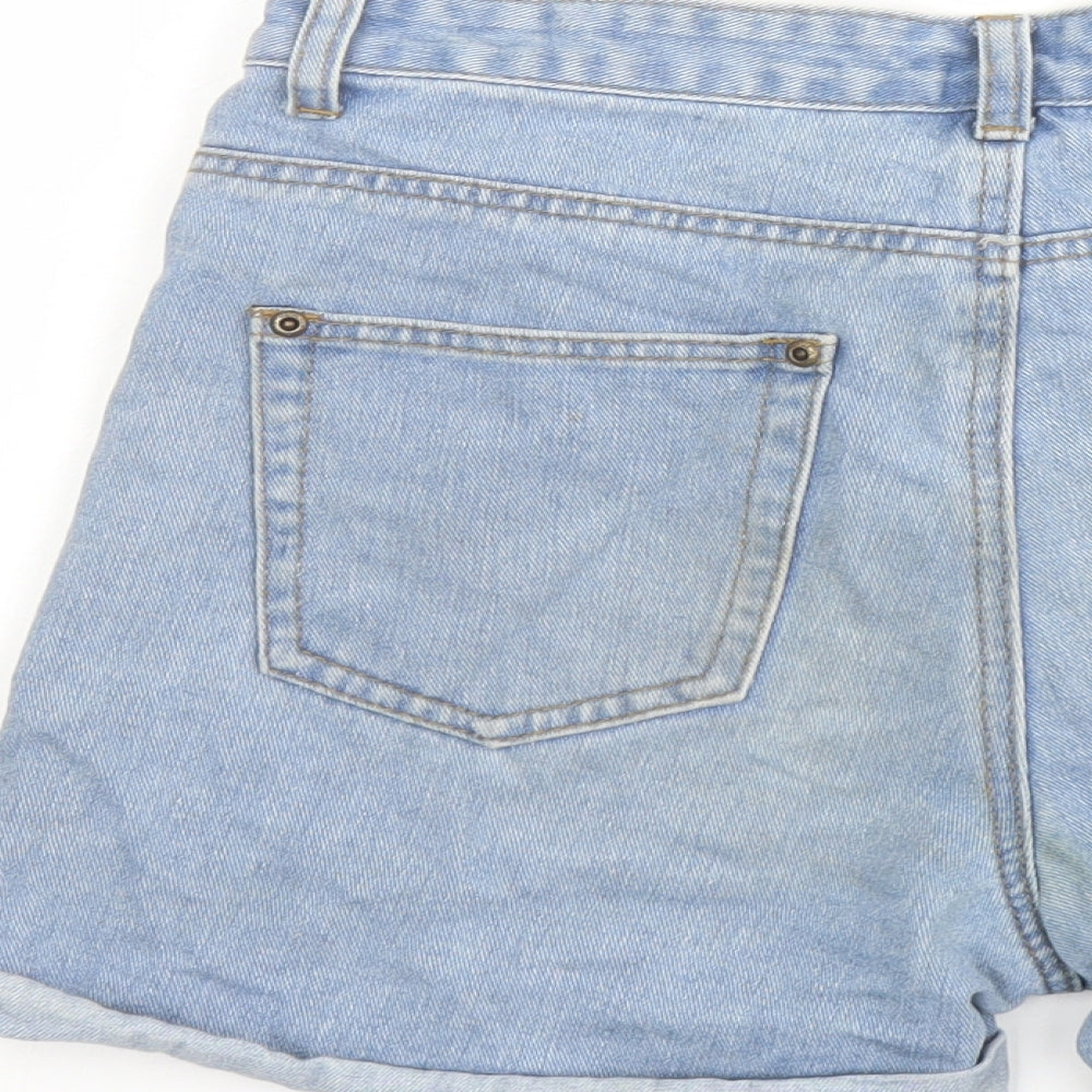 Boohoo Womens Blue Cotton Mom Shorts Size 10 L4 in Regular Button