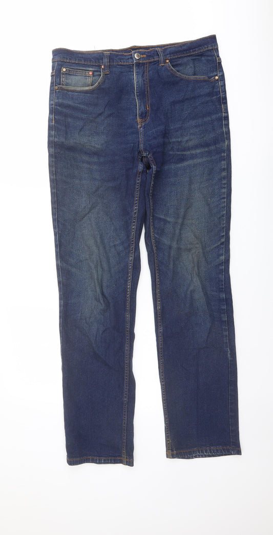 Cotton Traders Mens Blue Cotton Straight Jeans Size 34 in L32 in Regular Button