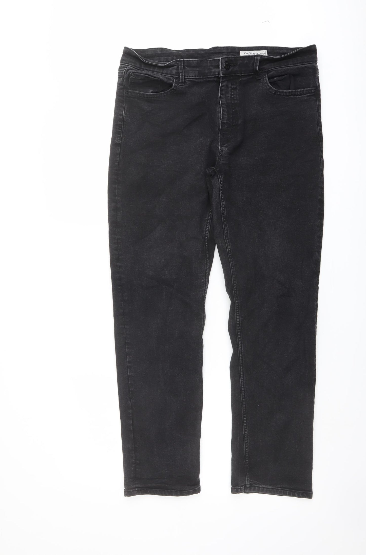 Marks and Spencer Womens Black Cotton Straight Jeans Size 16 L28 in Regular Button