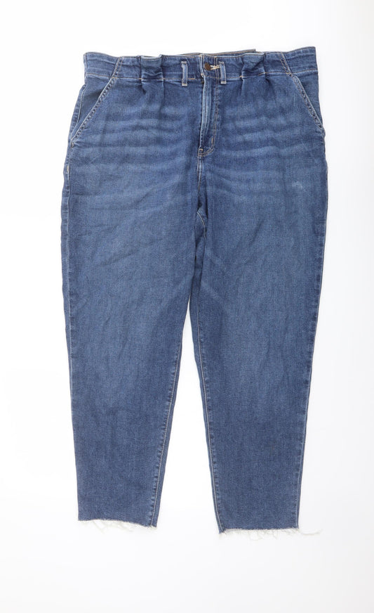 Hollister Womens Blue Cotton Tapered Jeans Size 32 in L27 in Regular Button - Paperbag Waist Raw Hem