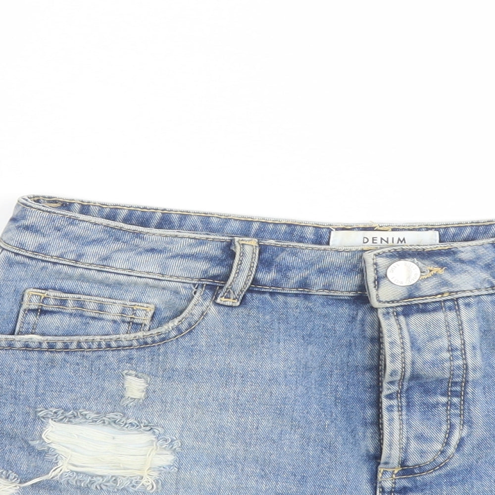 Miss Selfridge Womens Blue Cotton Hot Pants Shorts Size 10 L3 in Regular Button - Distressed