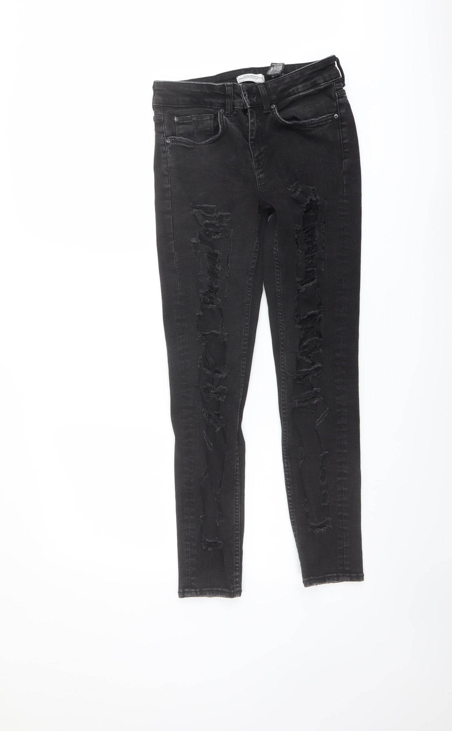 Zara Womens Grey Cotton Skinny Jeans Size 8 L28 in Regular Button