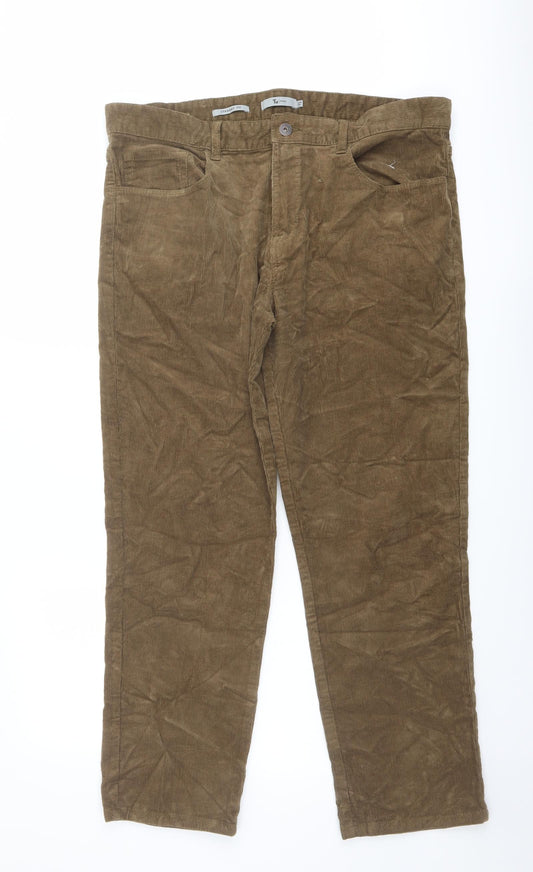 TU Mens Brown Cotton Trousers Size 36 in L30 in Regular Button