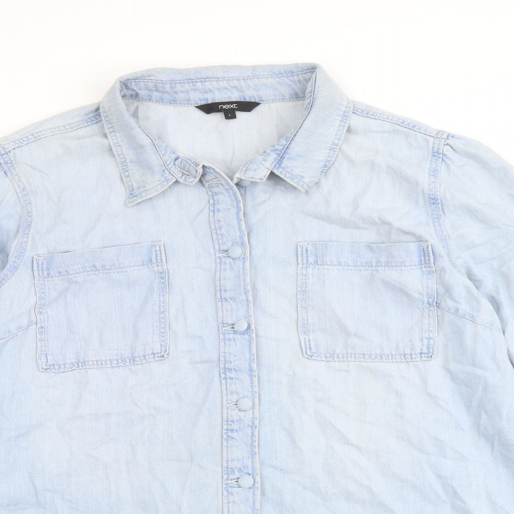 NEXT Womens Blue Cotton Basic Button-Up Size L Collared