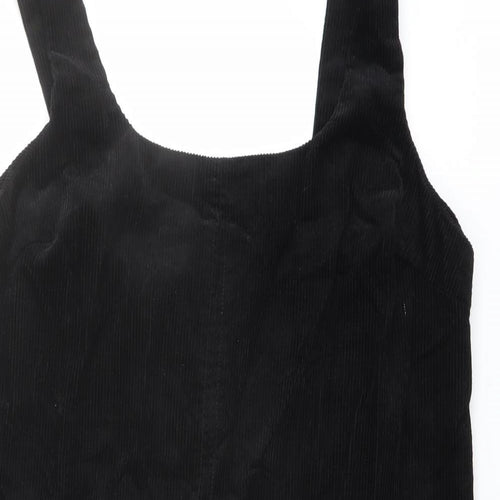 New Look Womens Black Cotton Pinafore/Dungaree Dress Size 18 Square Neck Zip