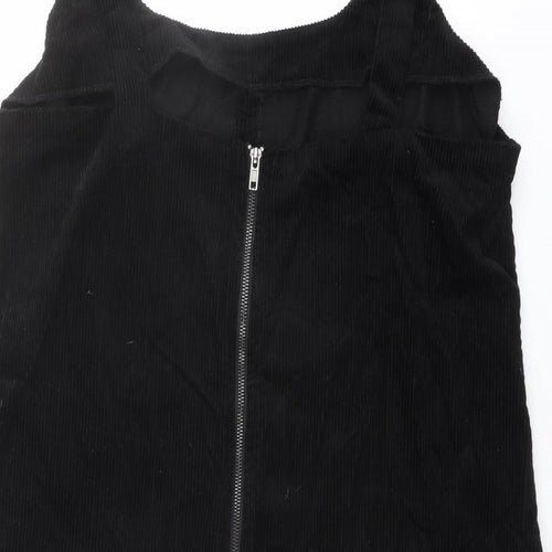 New Look Womens Black Cotton Pinafore/Dungaree Dress Size 18 Square Neck Zip