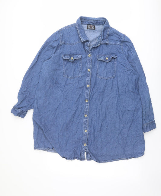 Yours Womens Blue Cotton Basic Button-Up Size 24 Collared