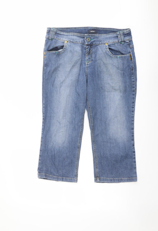 Mexx Womens Blue Cotton Capri Jeans Size 14 L20 in Regular Zip