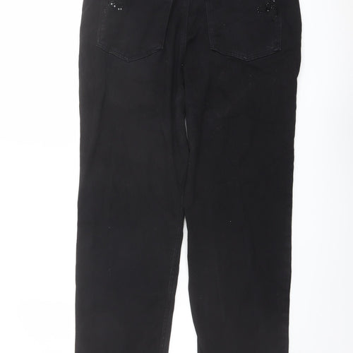 Per Una Womens Black Cotton Straight Jeans Size 16 L28 in Regular Button
