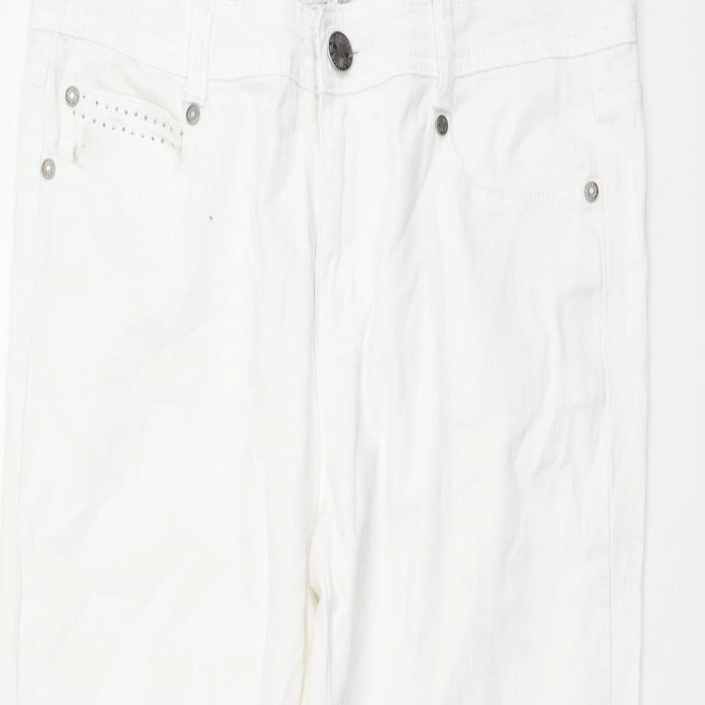 Debenhams Womens White Cotton Capri Jeans Size 12 L22 in Regular Button