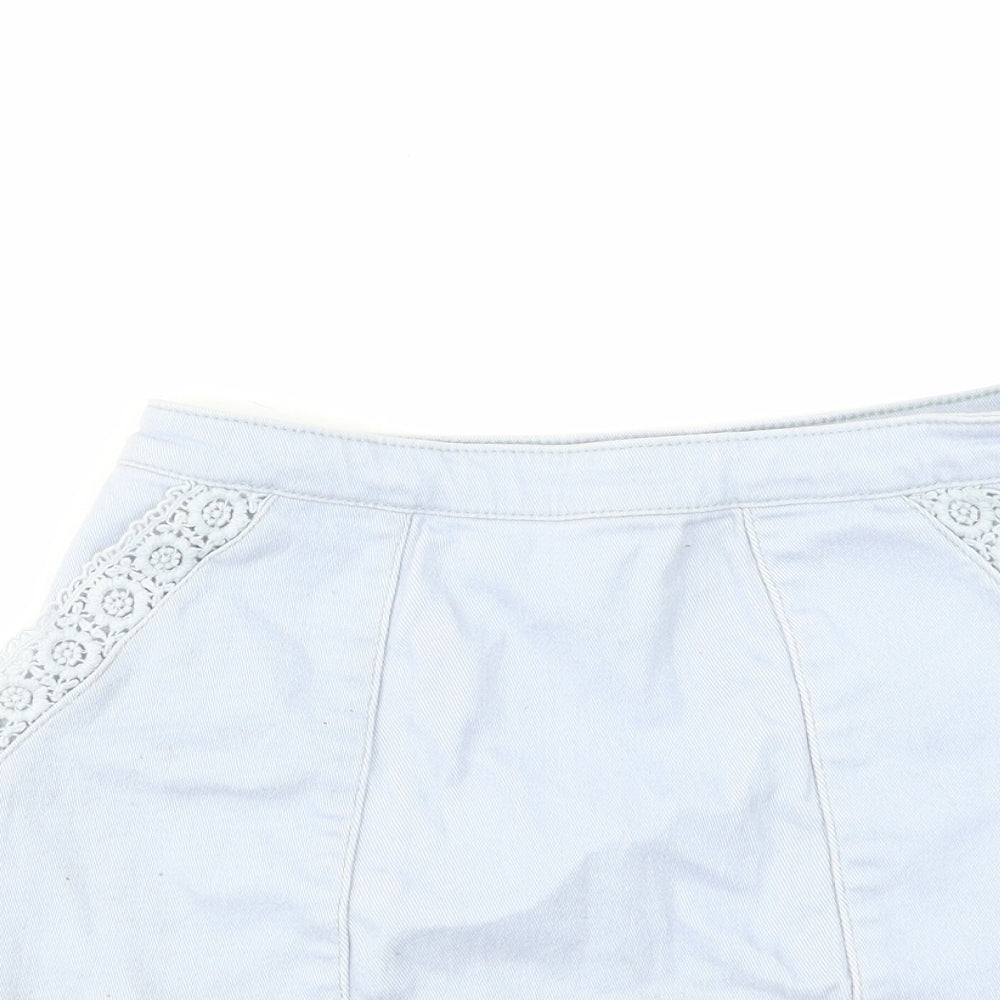 H&M Womens Blue Cotton A-Line Skirt Size 6 Zip