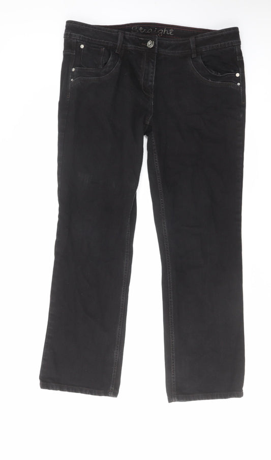 George Womens Black Cotton Straight Jeans Size 16 L29 in Regular Zip
