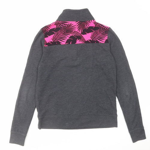 PINK Womens Grey Cotton Pullover Sweatshirt Size XS Zip - Leaf Pattern Detail