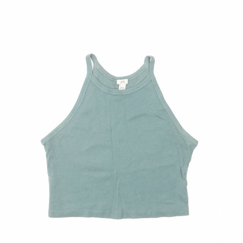 River Island Womens Green Cotton Cropped Tank Size 12 Round Neck