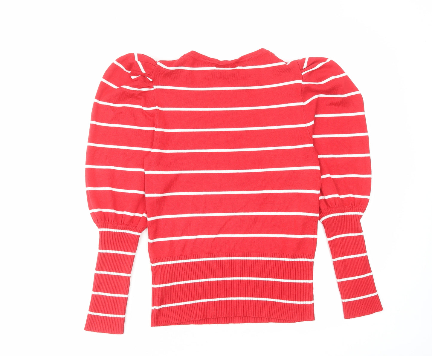 QED London Womens Red Round Neck Striped Viscose Pullover Jumper Size S