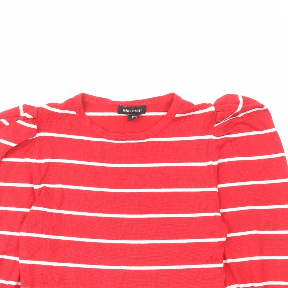 QED London Womens Red Round Neck Striped Viscose Pullover Jumper Size S