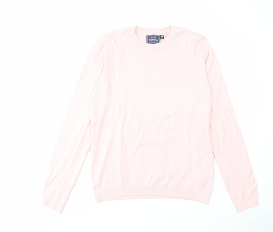 Topman Mens Pink Round Neck Cotton Pullover Jumper Size M Long Sleeve