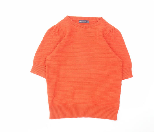 Marks and Spencer Womens Orange Round Neck Cotton Pullover Jumper Size 10