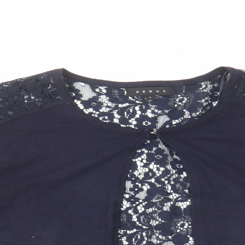 Debut Womens Blue Round Neck Viscose Cardigan Jumper Size L - Lace Back Panel