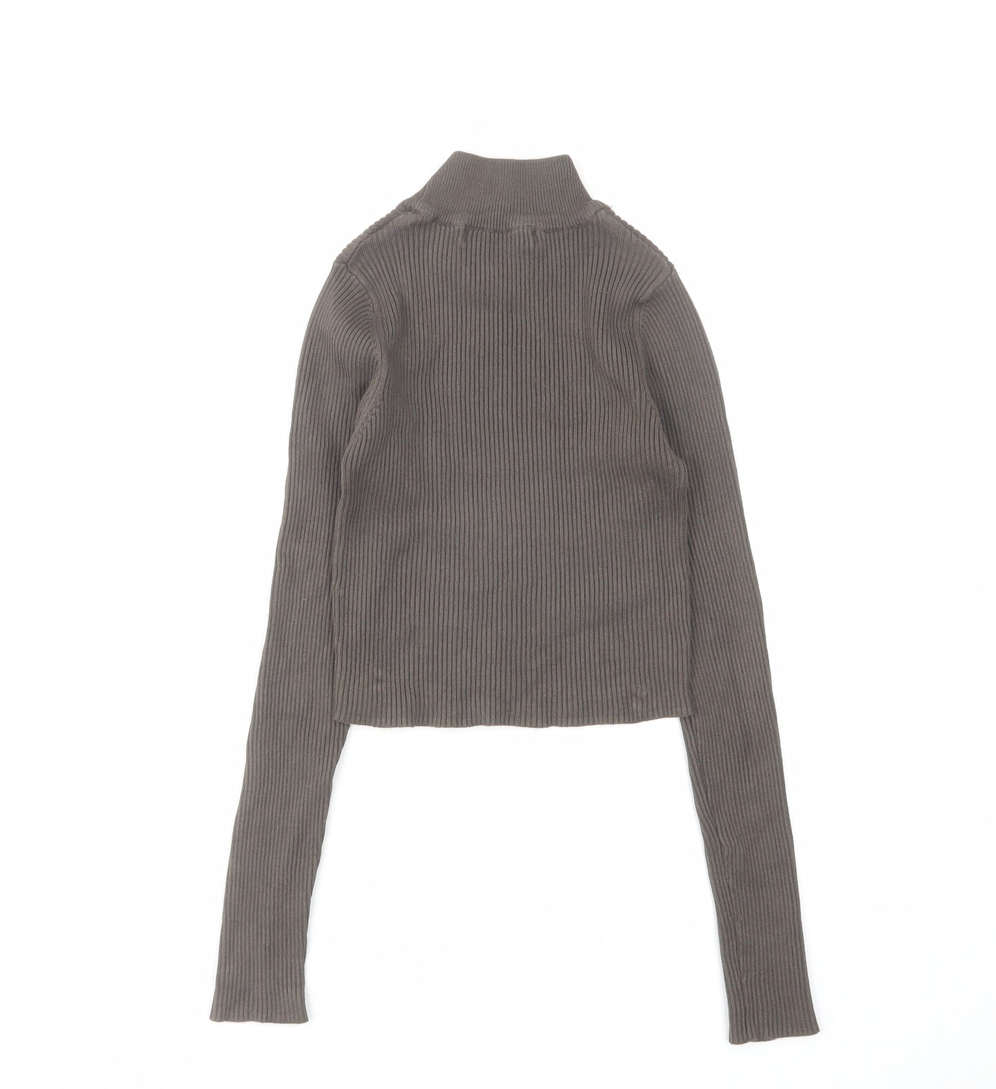 Pull&Bear Womens Grey Polyester Basic T-Shirt Size XS Mock Neck - Ribbed