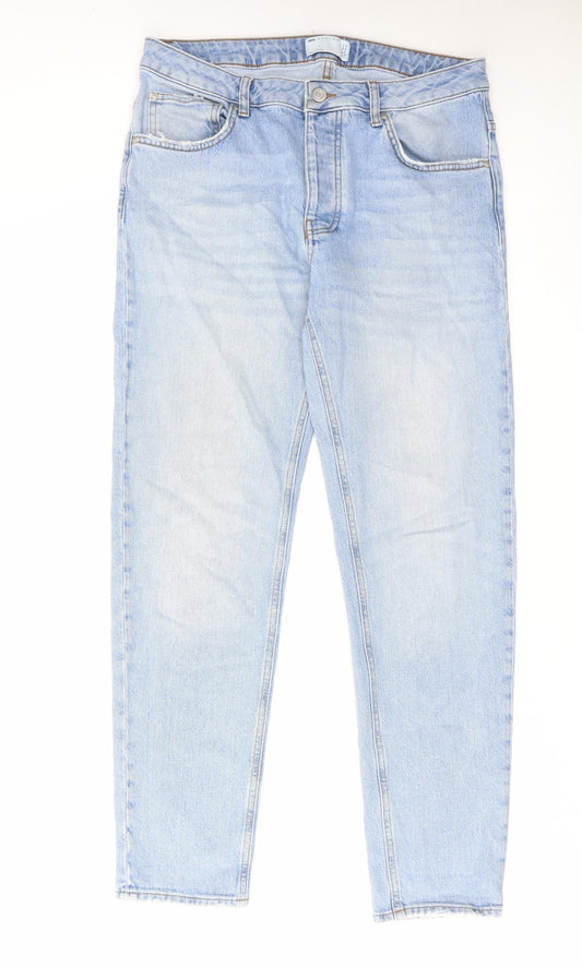 ASOS Mens Blue Cotton Straight Jeans Size 32 in L32 in Regular Zip
