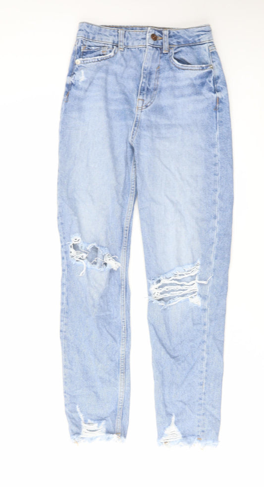 Zara Womens Blue Cotton Straight Jeans Size 4 L27 in Regular Zip