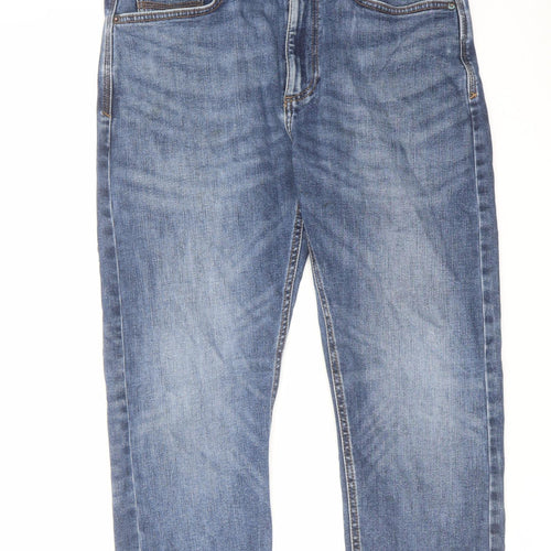 Marks and Spencer Mens Blue Cotton Straight Jeans Size 32 in L31 in Slim Zip