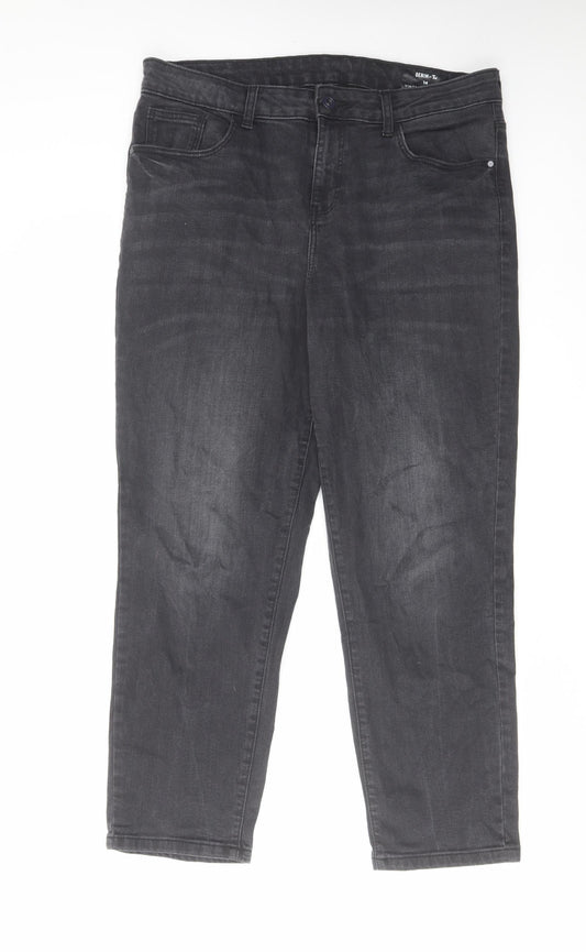 TU Womens Black Cotton Straight Jeans Size 14 L26 in Regular Zip