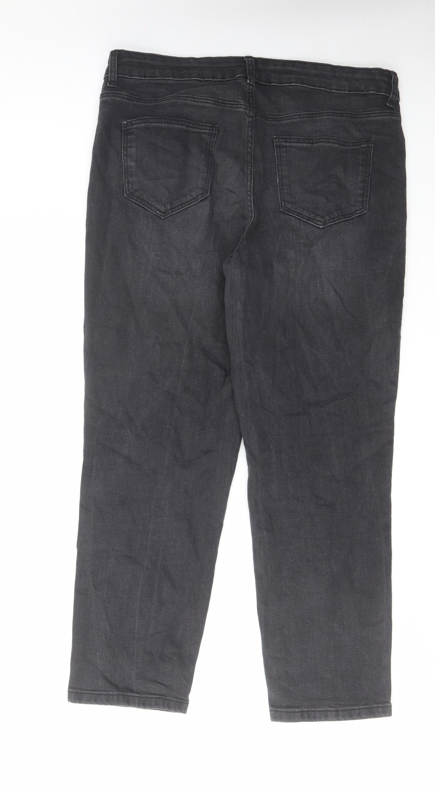 TU Womens Black Cotton Straight Jeans Size 14 L26 in Regular Zip