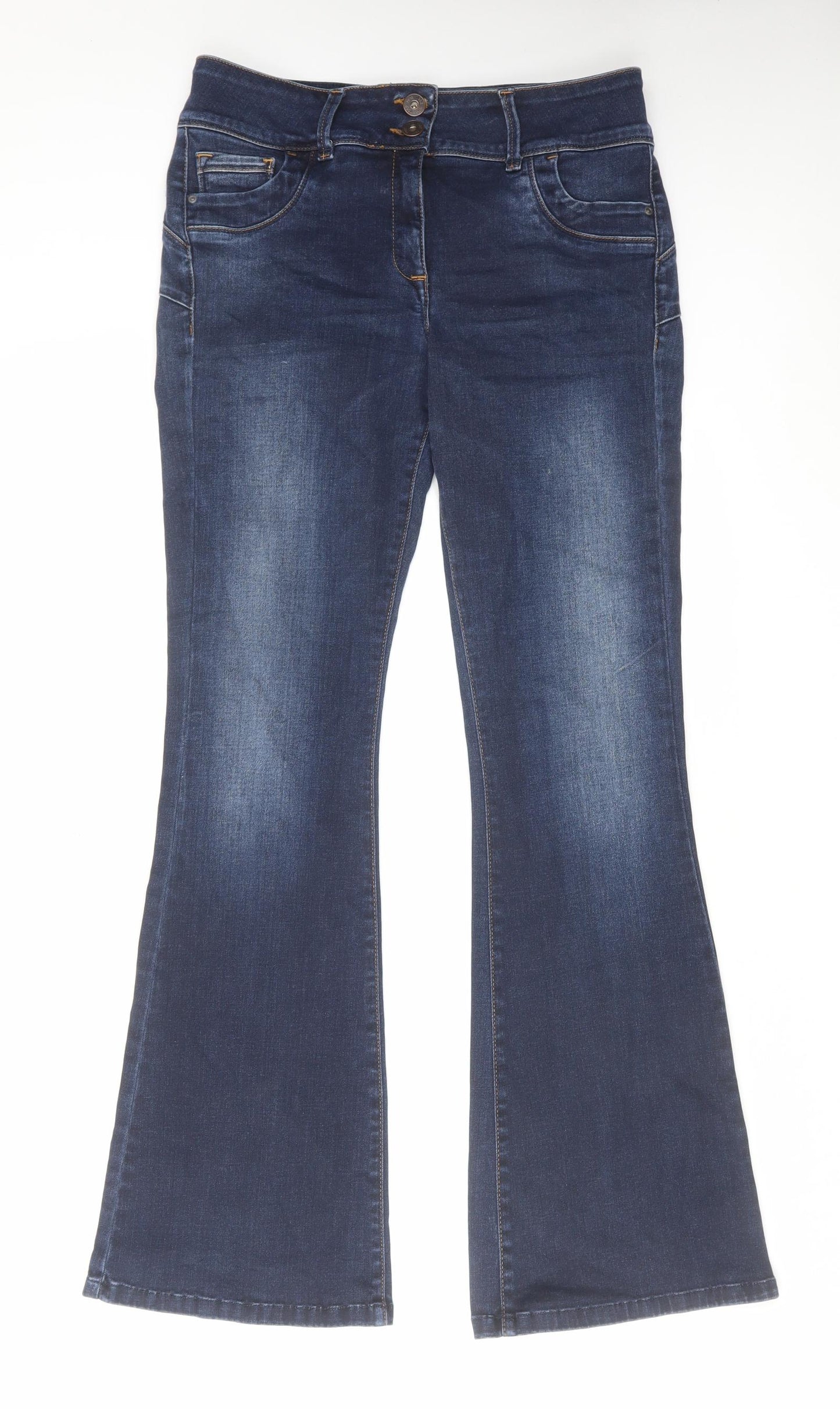 NEXT Womens Blue Cotton Bootcut Jeans Size 12 L32 in Regular Zip