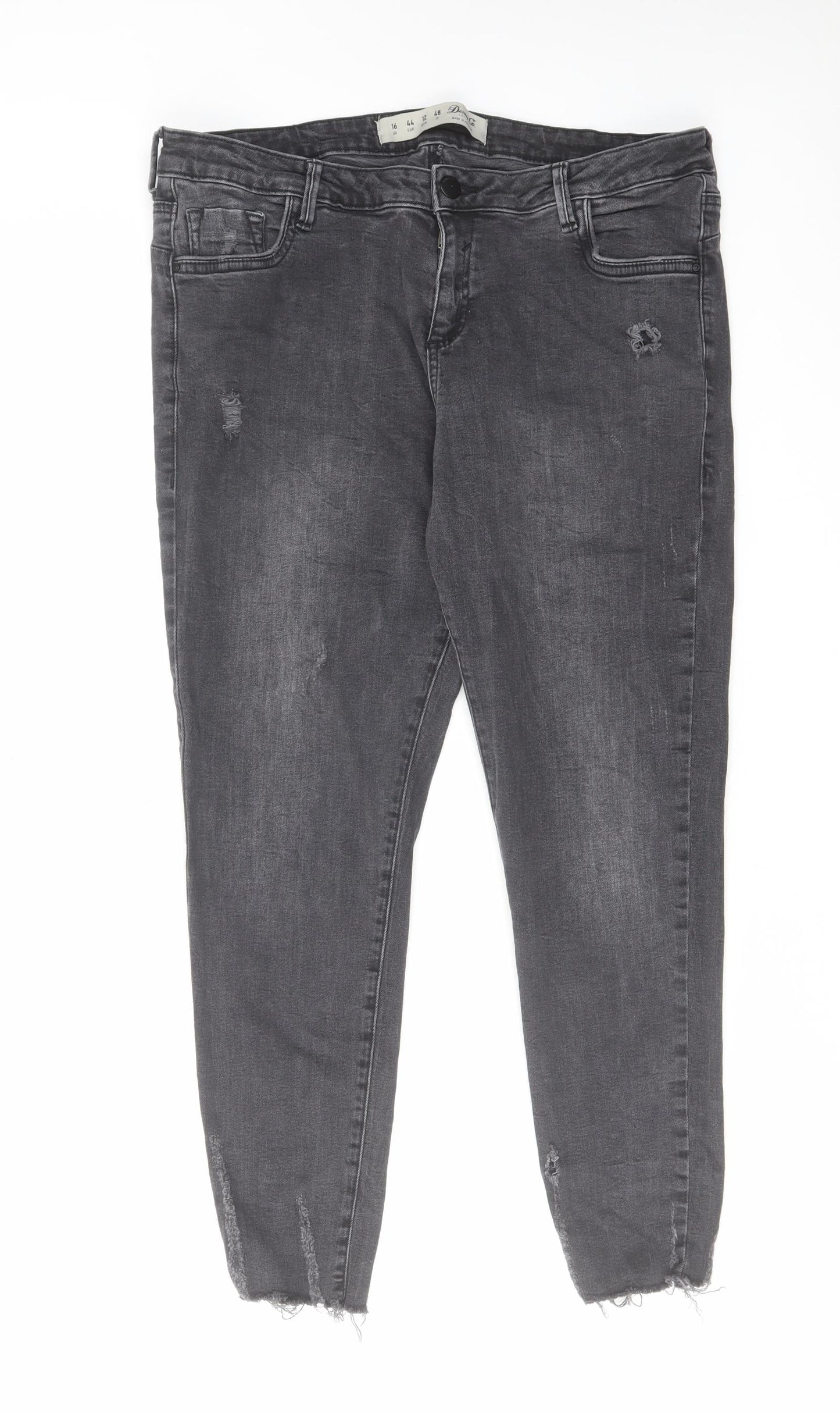 Denim & Co. Womens Grey Cotton Skinny Jeans Size 16 L26 in Regular Zip - Raw Hems