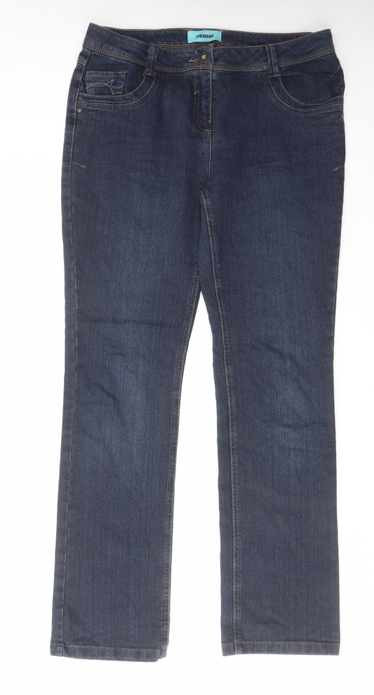 George Womens Blue Cotton Straight Jeans Size 14 L32 in Regular Zip