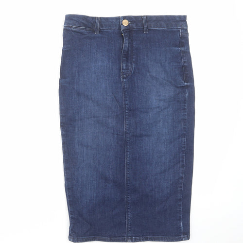 River Island Womens Blue Cotton Straight & Pencil Skirt Size 10 Zip