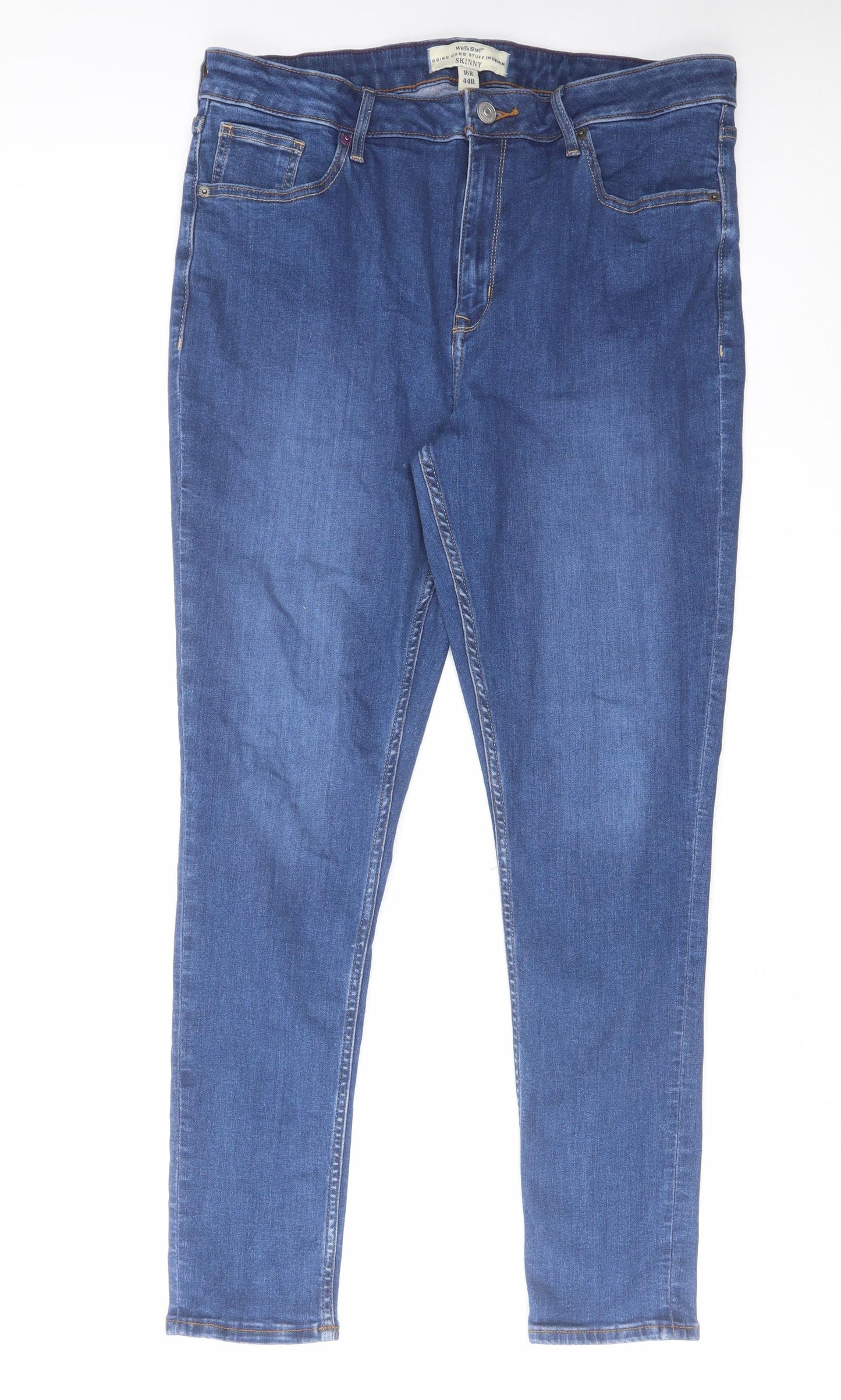 White Stuff Womens Blue Cotton Skinny Jeans Size 16 L30 in Regular Zip
