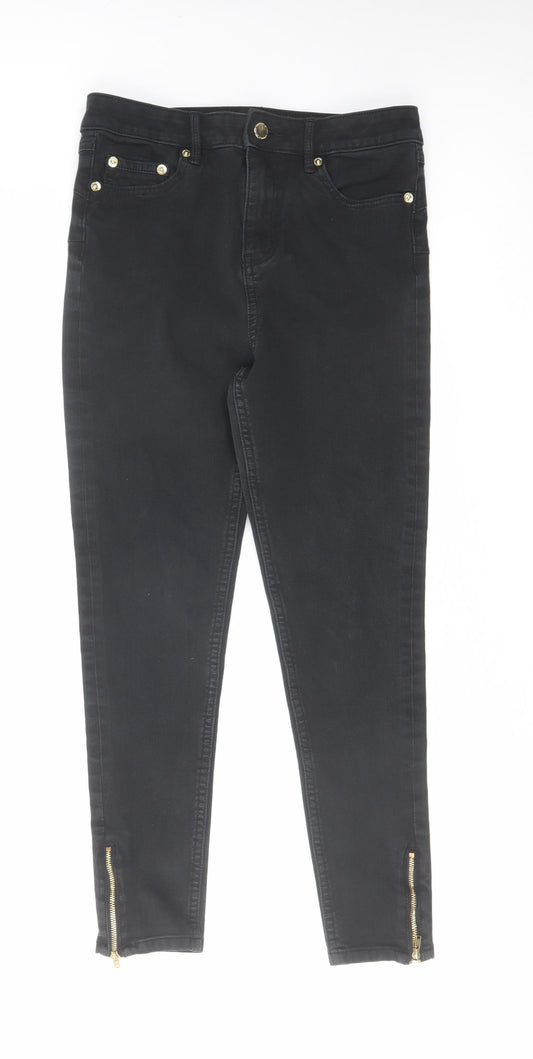 F&F Womens Black Cotton Skinny Jeans Size 8 L25 in Regular Zip