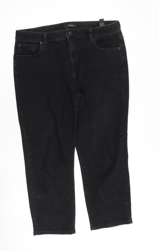 Autograph Womens Black Cotton Straight Jeans Size 14 L25 in Regular Zip