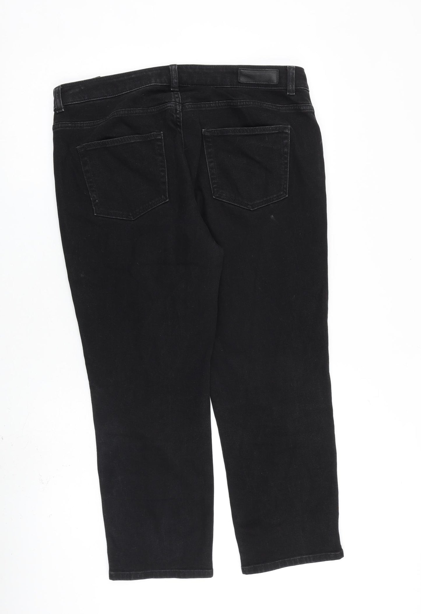 Autograph Womens Black Cotton Straight Jeans Size 14 L25 in Regular Zip