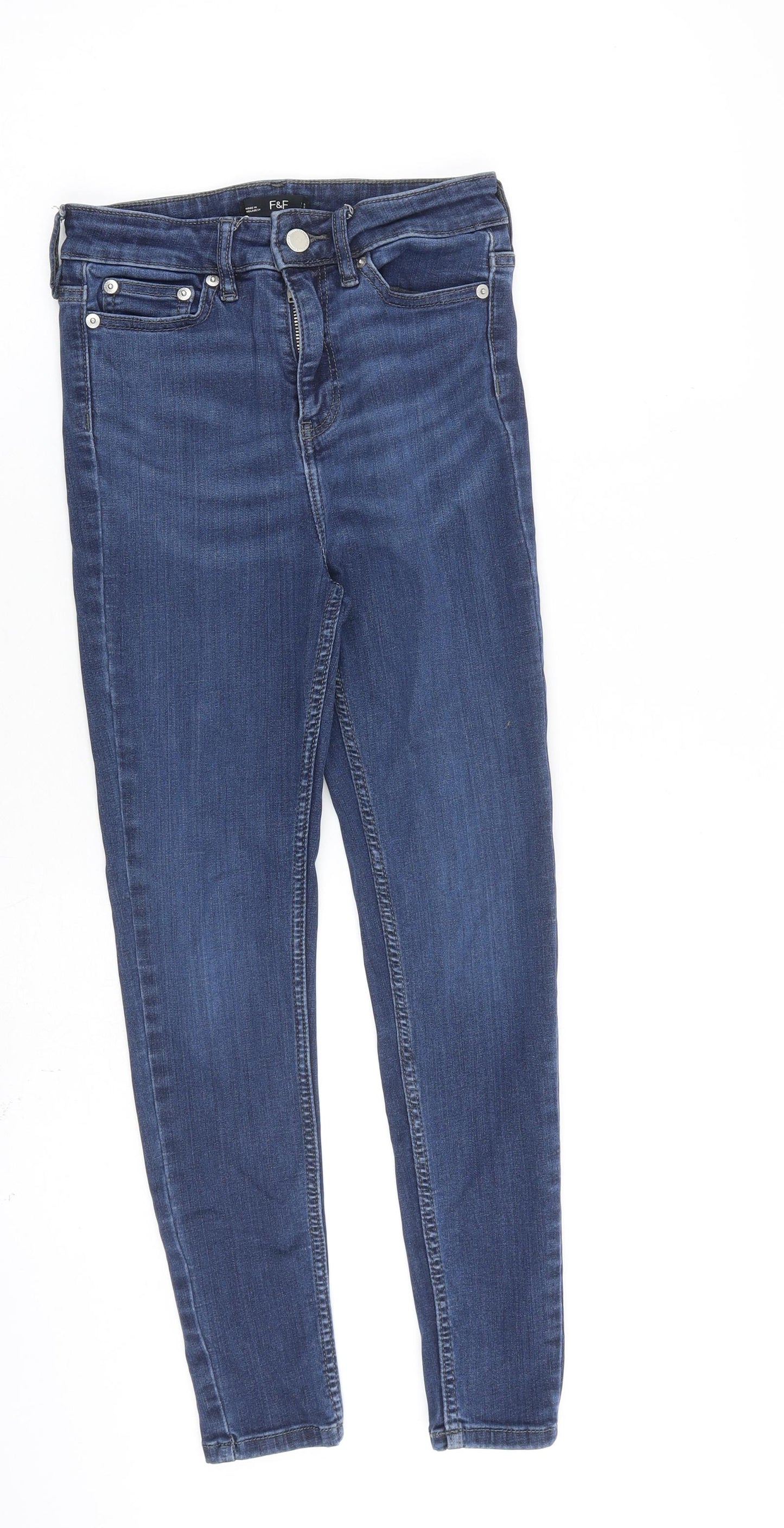 F&F Womens Blue Cotton Skinny Jeans Size 6 L25 in Slim Zip