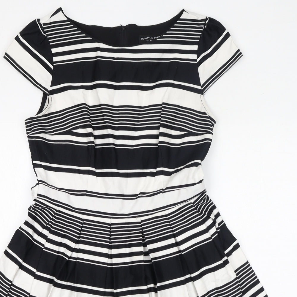 Dorothy Perkins Womens White Striped Cotton A-Line Size 12 Boat Neck Zip