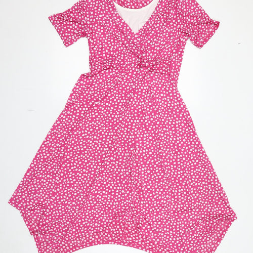 Kaleidoscope Womens Pink Polka Dot Polyester A-Line Size 10 V-Neck Pullover - Knot Detail