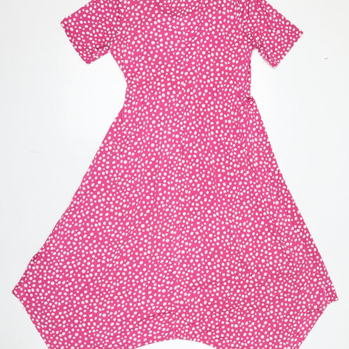 Kaleidoscope Womens Pink Polka Dot Polyester A-Line Size 10 V-Neck Pullover - Knot Detail