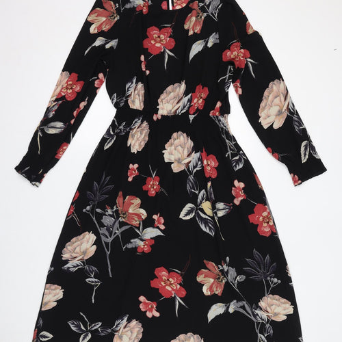 AX Paris Womens Black Floral Polyester A-Line Size 12 Round Neck Button