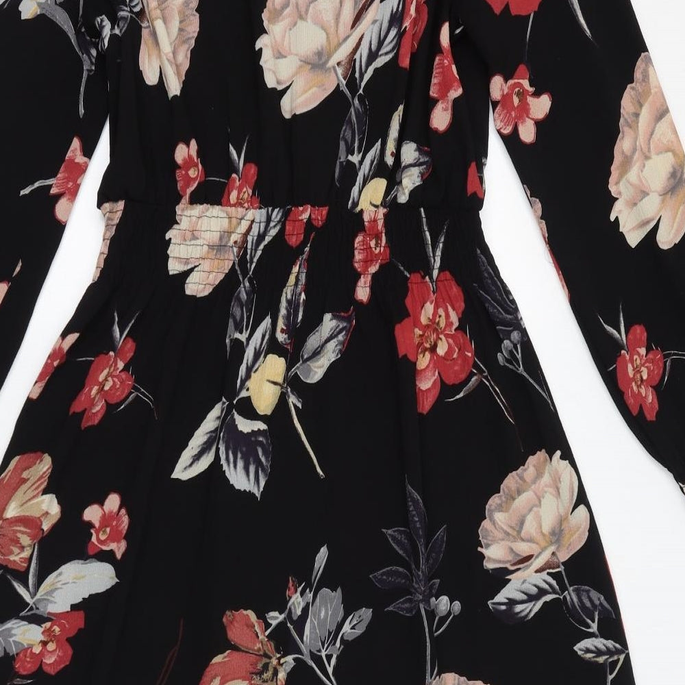 AX Paris Womens Black Floral Polyester A-Line Size 12 Round Neck Button
